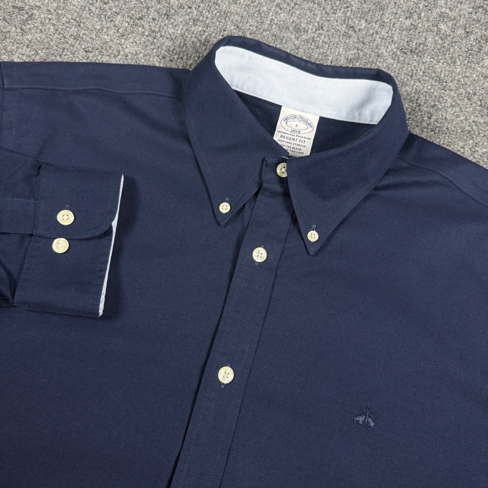 Brooks Brothers Regent Fit Navy Blue Non-Iron Stretch Long Sleeve Polo Shirt L